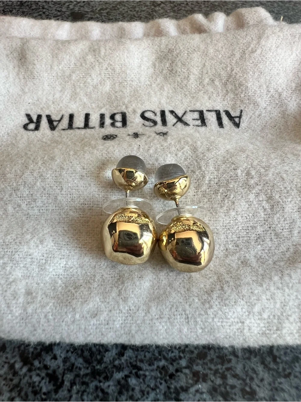 Rare Alexis Bittar Black Liquid Lucite front-back stud earrings